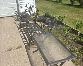 Wrought Iron Patio Set with Glass Table