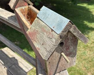 Rustic Barn Wood Birdhouse Feeder with Galvanized Roof