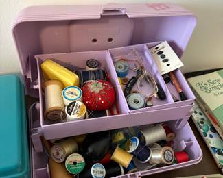 Vintage Purple Caboodles Sewing Box with Assorted Notions