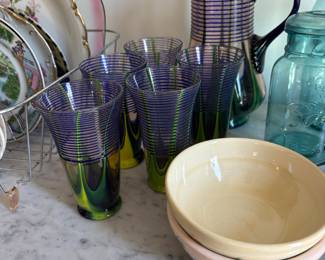Kralik Art Glass Pitcher and Tumblers Set