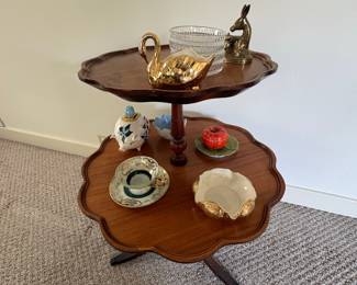 Antique Pie Crust Tiered Occasional Table with Decorative Accents