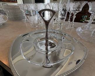 Silver Plated Footed Relish Tray with Handle