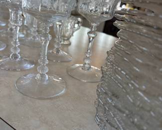 Cambridge Rose Point Etched Crystal Coupe Glasses and Plates