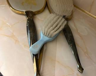 Vintage Vanity Set with Hand Mirror, Brush, and Comb