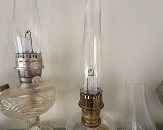 Set of 2 Antique Aladdin "Lincoln Drape" and "Washington Drape" Glass Oil Lamps