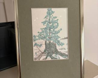 Framed Print of a Pine Tree Sketch