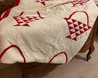 Antique Red and White "Basket of Flowers" Quilt