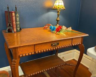 Unusual Antique Oak Lamp Table