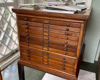 Antique Flat File 12 Drawer Cabinet