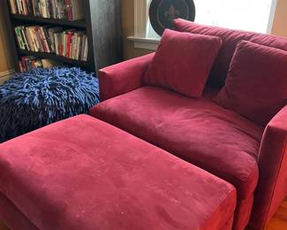Burgundy Velvet Chair and Ottoman