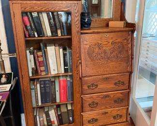 Antique Oak Secretary full of books