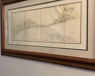 Antique Framed Galveston Map