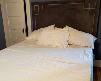 Purple Suede Headboard on Queen Bed