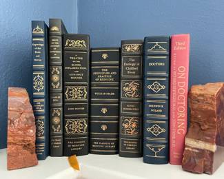 Leather Medical Books, Rock Bookends