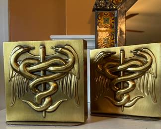 Brass Caduceus Medical Bookends
