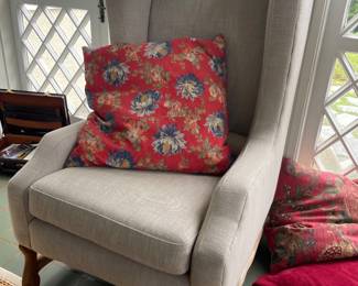 Ivory Wingback Chair, One of Two