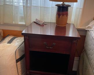Nightstand and Pottery Lamp