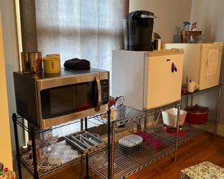 Mini Fridge, Microwave, Metal Shelves