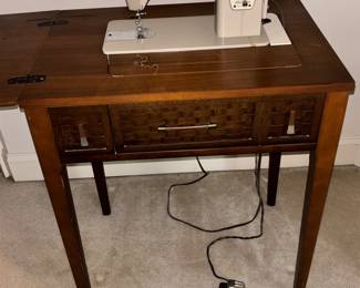 Solid Oak Sewing Table with Vintage Singer Machine 
