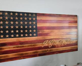 Handmade American flag on wood