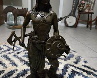 European Bronze and Marble Native American Warrior Inspired by J. Debut