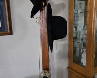 Antique Oak Coat/Hat Rack, Stetson Cowboy Hat and Deco Style Purse