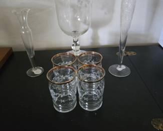 Gold rimmed etched glasses