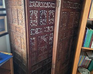 Antique Four Panel Wood Screen