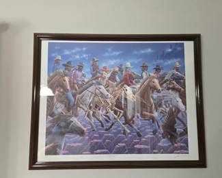Horse and cowboy print. Both featured dead and alive