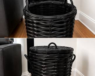 Black Wicker Baskets: 2 medium & 1 large with lid