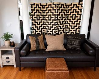 Modern Chesterfield Sofa, accent table & African inspired divider