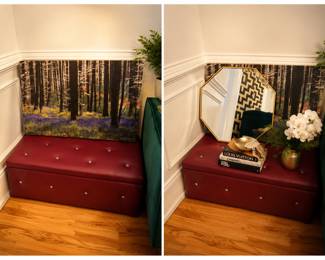 Tufted Bench, Artwork & Gold Mirro