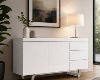 Like-new contemporary white laquer buffet/credenza