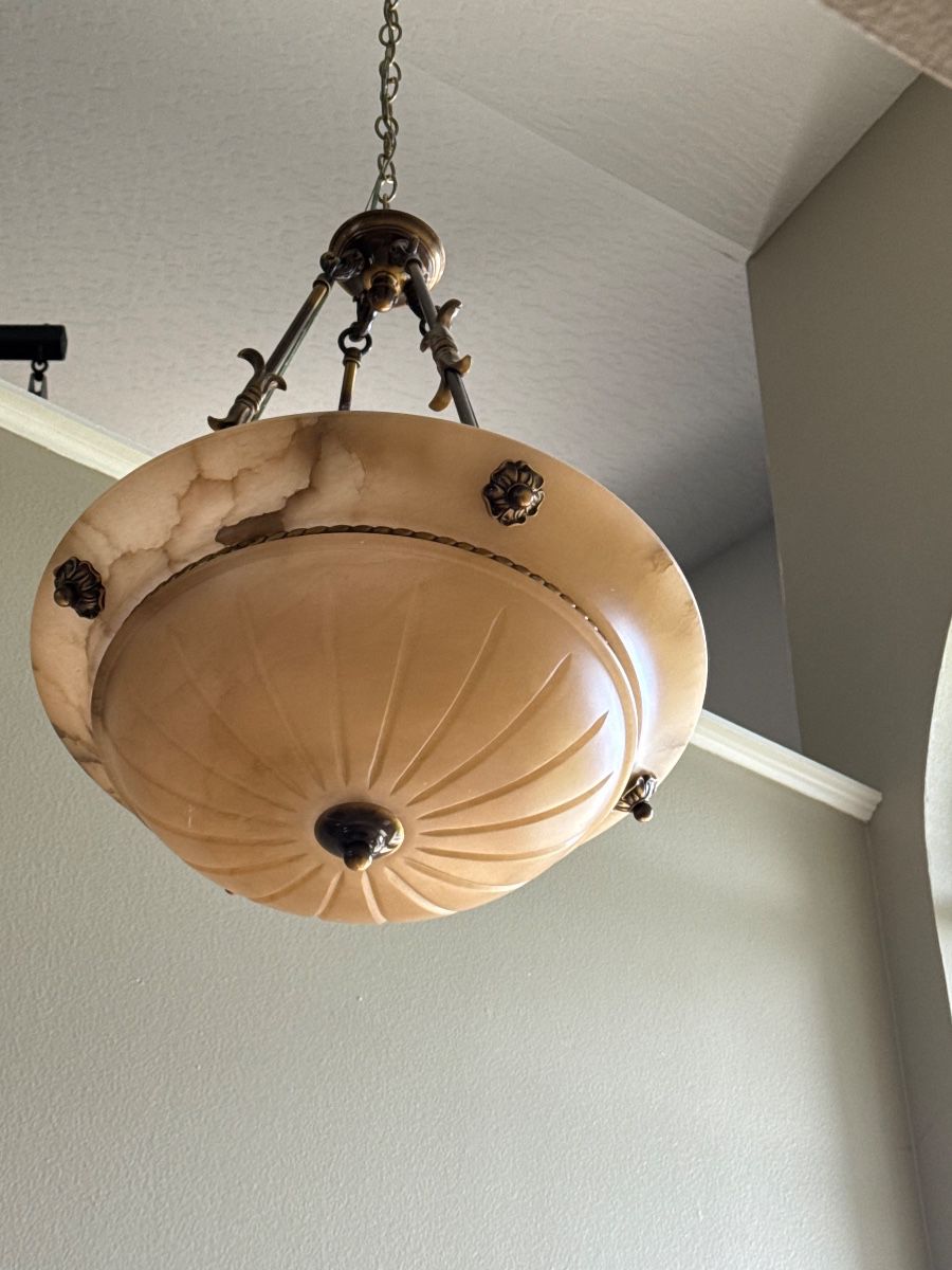 Vintage Art Deco Brass & Alabaster light fixture