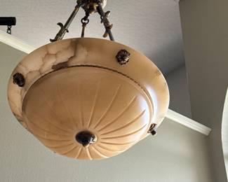 Vintage Art Deco Brass & Alabaster light fixture
