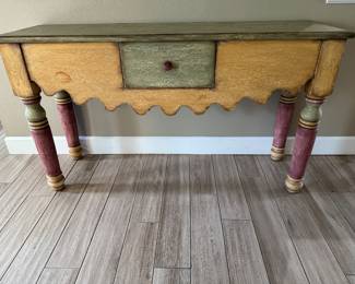 Antique Primitive Style Farmhouse Console Table. Hand painted, distressed table.   58.5 long, 17” deep &  33.25 tall