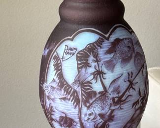 Art Nouveau cameo glass with aquatic motif. 