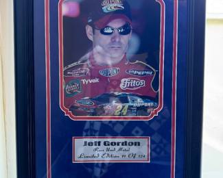 NASCAR Jeff Gordon photo with a piece of race used metal 