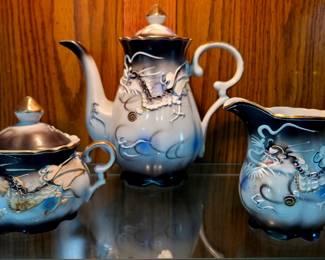 Vintage Dragon ware Tea set with (3) Cups & Saucers.