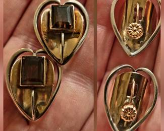 Vintage 14k & silver amberstone screw back earrings
