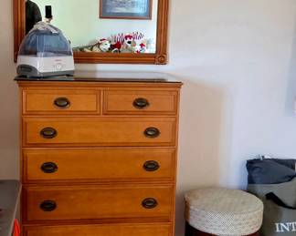 This is one of (2) matching tall maple wood dressers made by Statton and matching Mirror