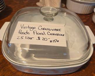 #156	Vintage Corningware Peach Floral Casserole 2.5 liter with lid	 $20.00 