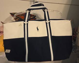 #160	Ralph Lauren Duffle Bag Large Travel Bag with leather bottom	 $20.00 