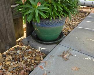 #130	Peach Flower in Glazed Green and blue Base - 12x9	 $25.00 