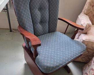 #94	Wood Arm and Leg Glider Rocker w/Blue Fabric 	 $60.00 