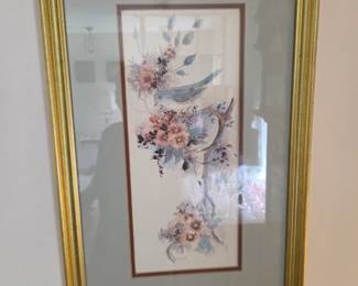 #7	Set of 3 Floral Prints in Wood Gold Painted Frame signed and numbered Print 1281/1900 by Burtrand- set of 3 pictures - Large one 35x28  Small one each measures 14x21	 $45.00 