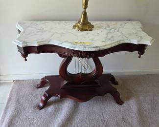 #18	Harp Side Table w/Marble Top - 41x18x26	 $275.00 
