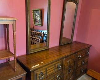 #50	American Drew Wood Dresser w/9 Drawers and twin mirrors - You Move - 70x18x32  Mirror - 20x54	 $125.00 