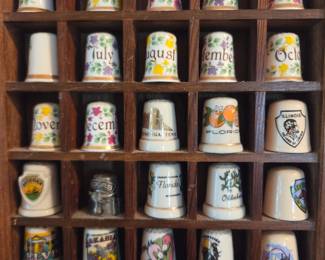 #28	Thimble Collection of 50 thimbles in Wood Shadow Box - 9x16	 $45.00 