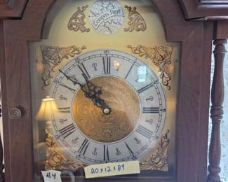 #4	Wood Carved Tempus Fugit Grandfather Clock  - 20x12x84 w/weights (has clock maintenance kit) - FIRM	 $300.00 